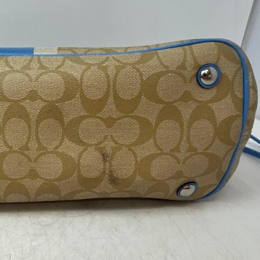 Coach Leather Signature Blue Stripe Carryall Tote Bag - Picture 7 of 8